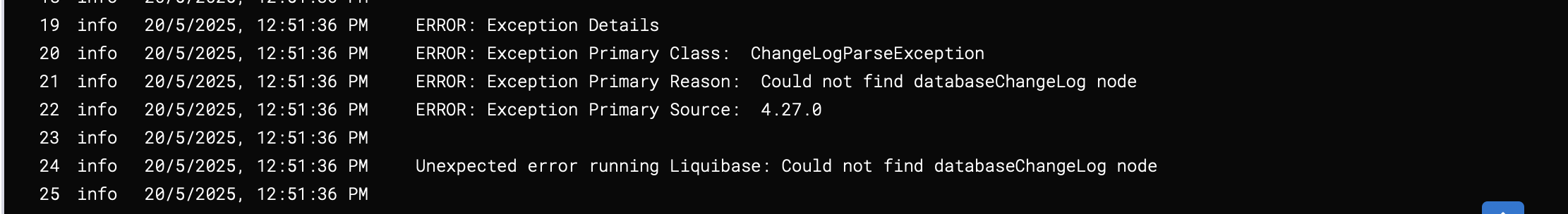 DatabaseChangeLog does not found
