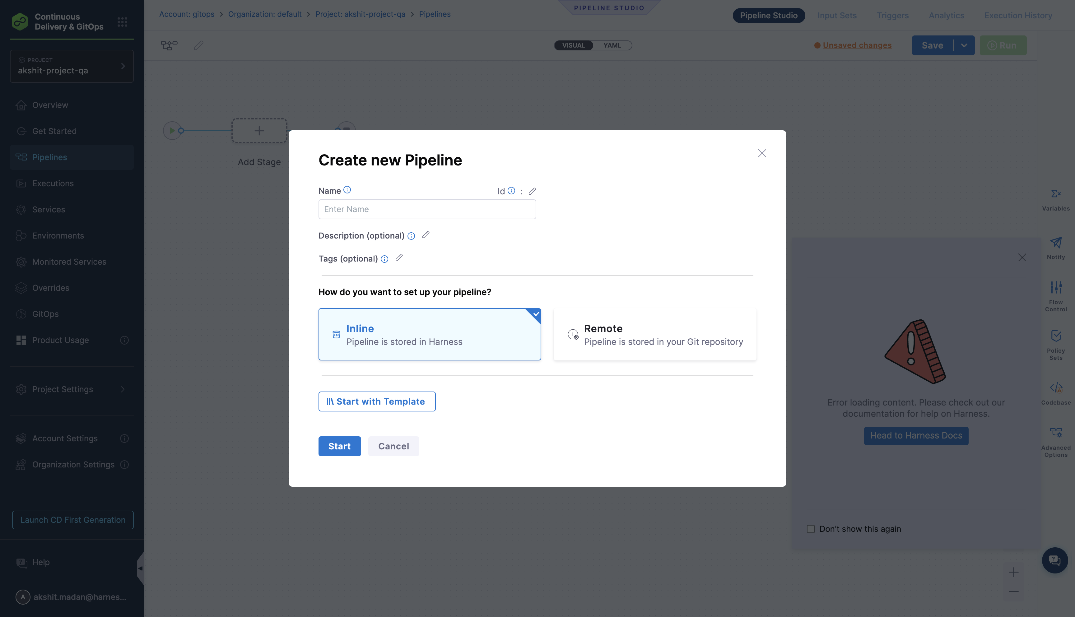 Harness Pipelines page showing the New Pipeline button